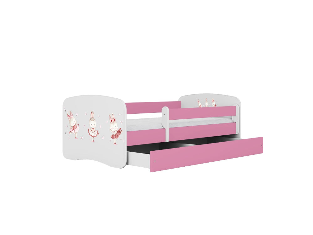 Cama 180 x 80 cm Kocot Kids com gaveta e colchão BabyDreams Dancing Bunnies Pink