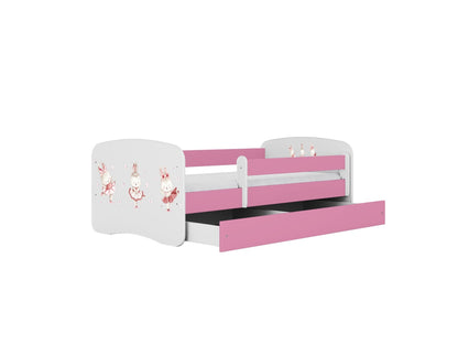 Cama 180 x 80 cm Kocot Kids com gaveta e colchão BabyDreams Dancing Bunnies Pink