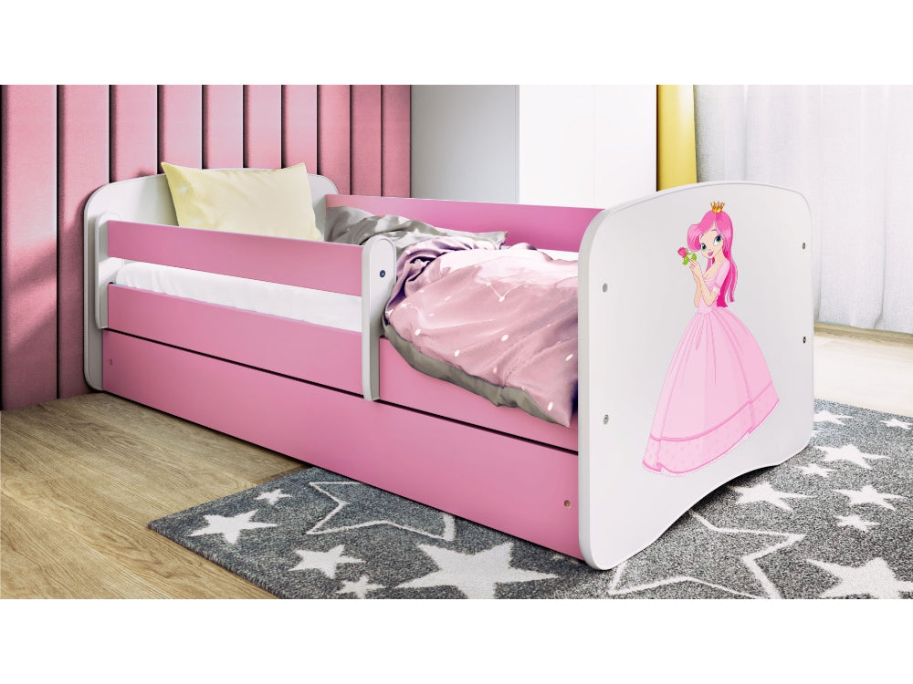 Cama 140 x 70 cm Kocot Kids com gaveta e colchão BabyDreams Princess Pink