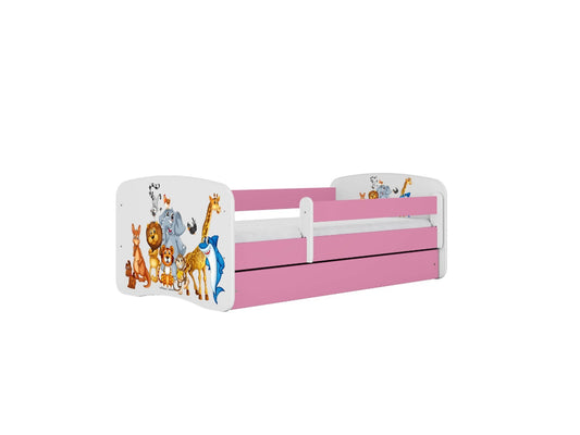Cama 180 x 80 cm Kocot Kids com gaveta e colchão BabyDreams Animals Pink