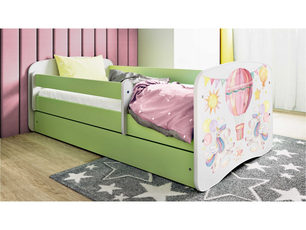 Cama 160 x 80 cm Kocot Kids com gaveta e colchão BabyDreams Balloon Green