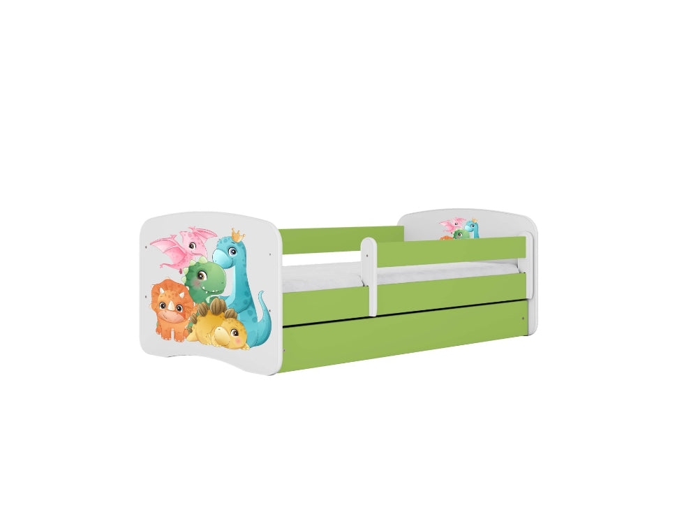 Cama 140 x 70 cm Kocot Kids com gaveta e colchão BabyDreams Tiny Dinos Green