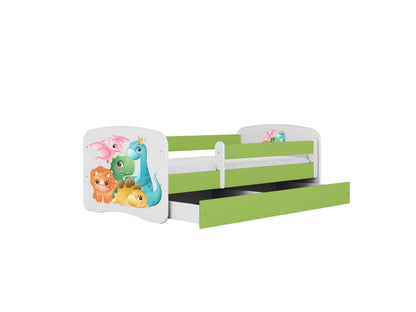 Cama 180 x 80 cm Kocot Kids com gaveta e colchão BabyDreams Tiny Dinos Green