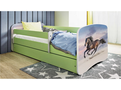 Cama 160 x 80 cm Kocot Kids com colchão BabyDreams Galloping Horse Green