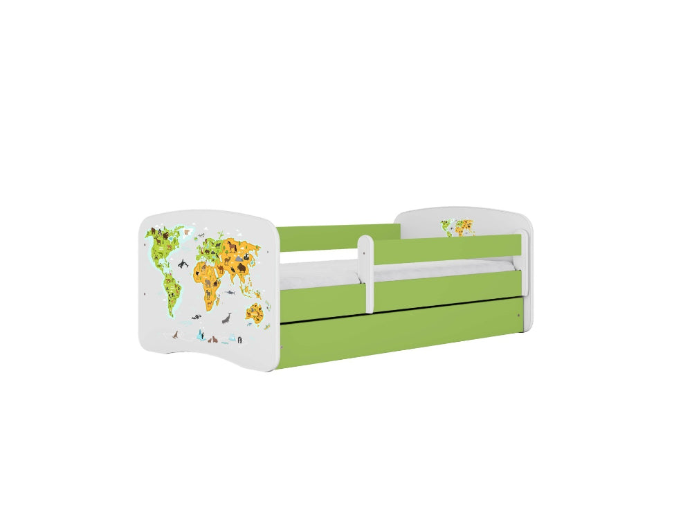 Cama 140 x70 cm Kocot Kids com colchão BabyDreams Map Green