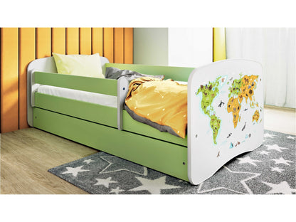 Cama 140 x70 cm Kocot Kids com colchão BabyDreams Map Green