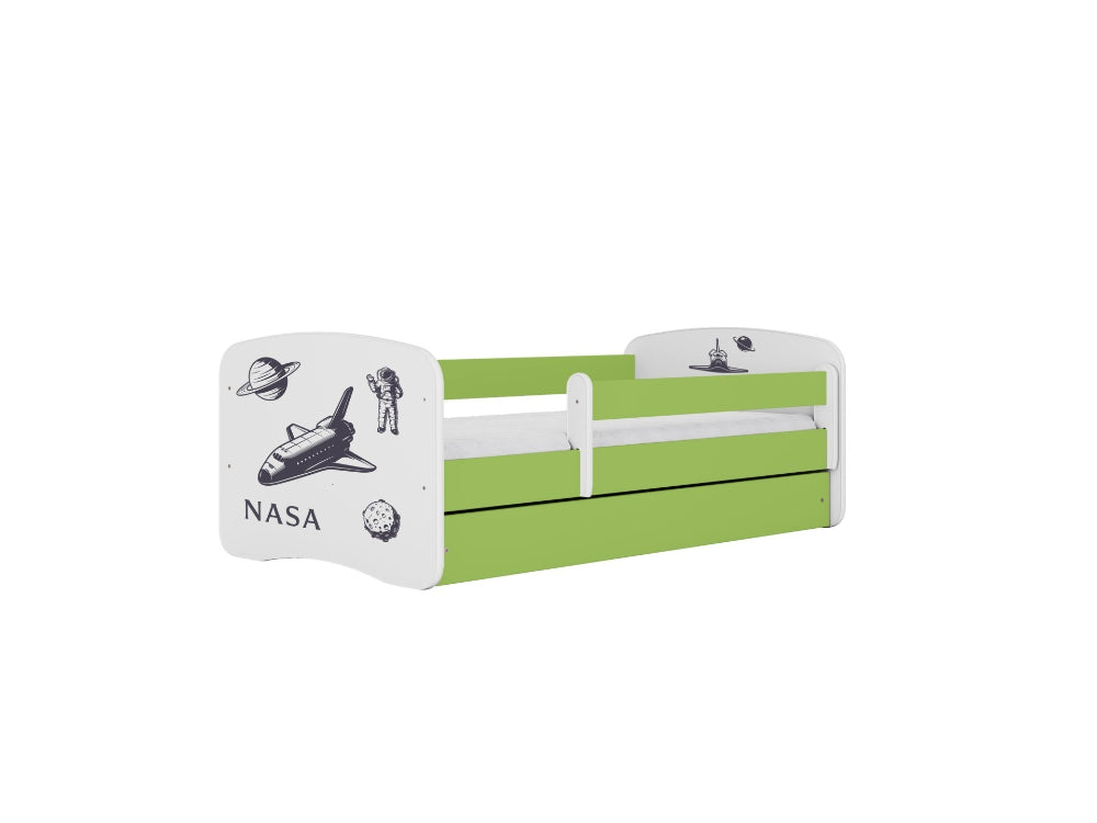 Cama 160 x 80 cm Kocot Kids com gaveta e colchão BabyDreams Nasa Green