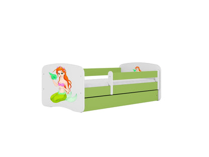 Cama 140 x 70 cm Kocot Kids com gaveta e colchão BabyDreams Mermaid Green