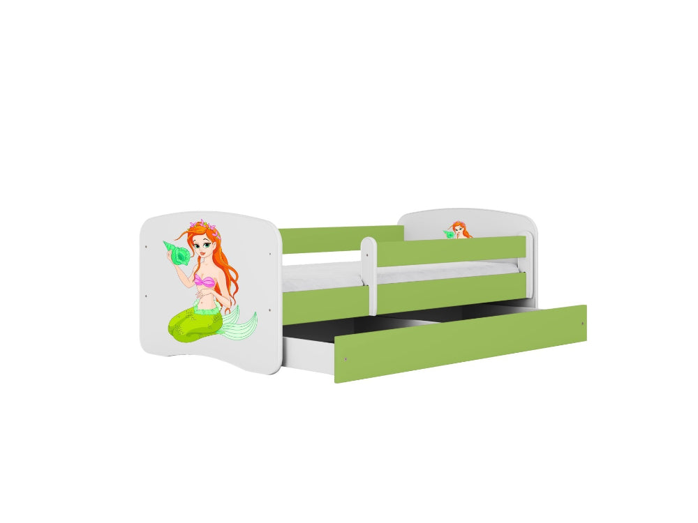 Cama 140 x 70 cm Kocot Kids com gaveta e colchão BabyDreams Mermaid Green