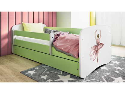 Cama 180 x 80 cm Kocot Kids com gaveta e colchão BabyDreams Dancer Green