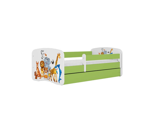 Cama 180 x 80 cm Kocot Kids com gaveta e colchão BabyDreams Animals Green