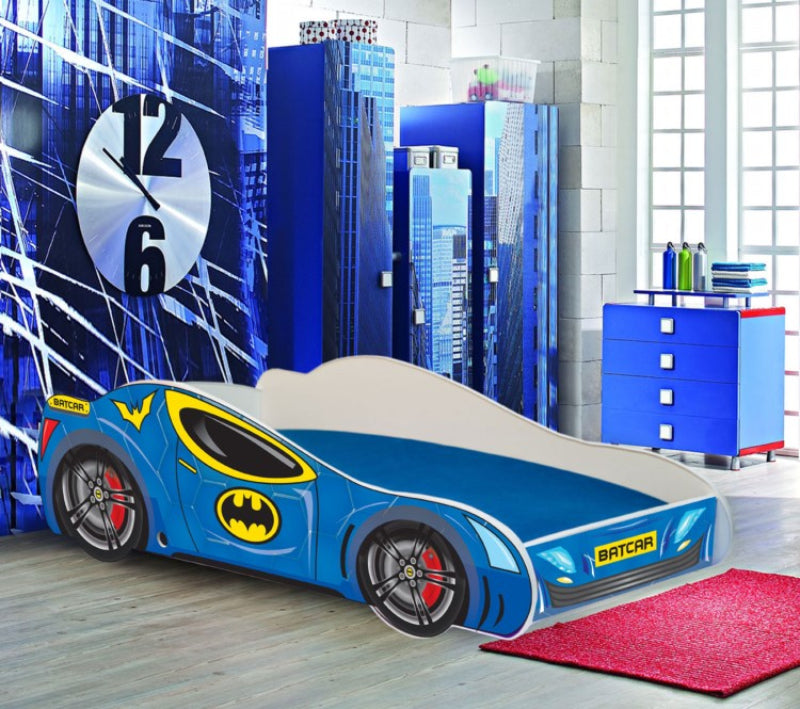 Cama de criança 160 x 80 cm com colchão e estrado incluídos Kobi Bat Car Blue