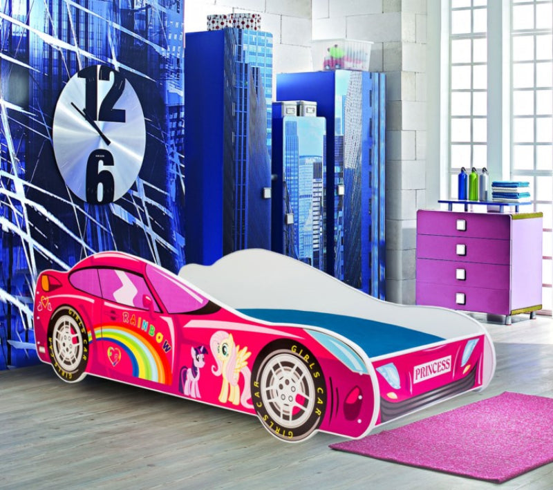 Cama de criança 140 x 70 cm com colchão e estrado incluídos Kobi Pink Car