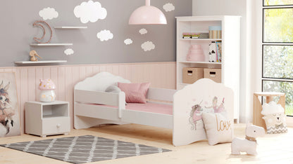 Cama de criança 140 x 70 colchão e estrado incluídos Kobi Wave Girl with a unicorn