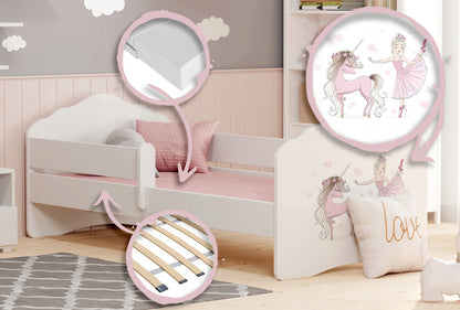 Cama de criança 160 x 80 colchão e estrado incluídos Kobi Wave Girl with a unicorn