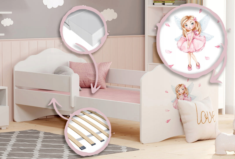 Cama de criança 160 x 80 colchão e estrado incluídos Kobi Wave Girl with wings