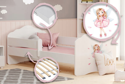 Cama de criança 160 x 80 colchão e estrado incluídos Kobi Wave Girl with wings