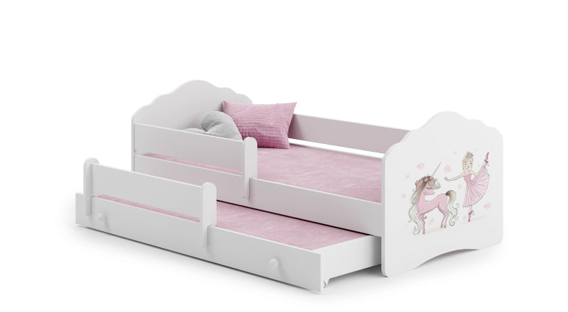 Cama dupla 160 x 80 com colchões e estrados incluídos Kobi Wave Girl with a unicorn