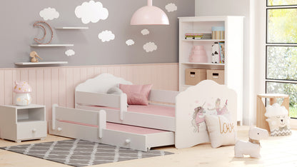 Cama dupla 160 x 80 com colchões e estrados incluídos Kobi Wave Girl with a unicorn