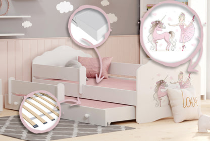 Cama dupla 160 x 80 com colchões e estrados incluídos Kobi Wave Girl with a unicorn