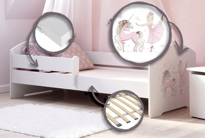 Cama de criança 140 x 70 colchão e estrado incluídos Kobi Luk Girl with unicorn