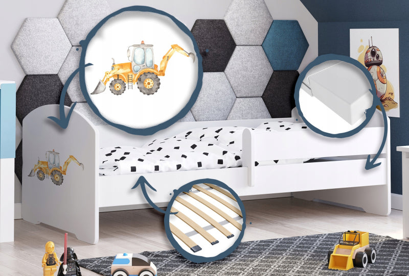 Cama de criança 160 x 80 colchão e estrado incluídos Kobi Luk Excavator