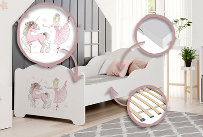 Cama de criança 140 x 70 com colchão e estrado incluídos Kobi Anna Girl with unicorn