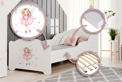 Cama de criança 140 x 70 com colchão e estrado incluídos Kobi Anna Girl with Wings