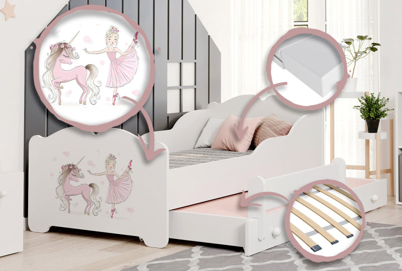 Cama dupla 160 x 80 com colchões e estrados incluídos Kobi Anna Girl with unicorn