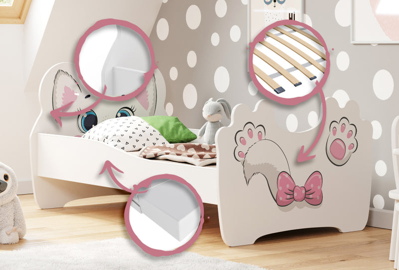 Cama de criança com colchão e estrado incluídos 140 x 70 Kobi Pink Cat