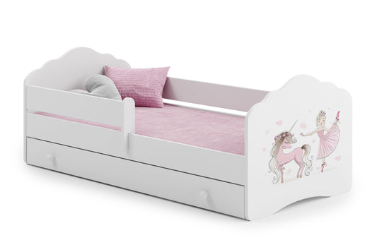 Cama de criança 140 x 70 com gaveta, colchão e estrado incluídos Kobi Wave Girl with a unicorn