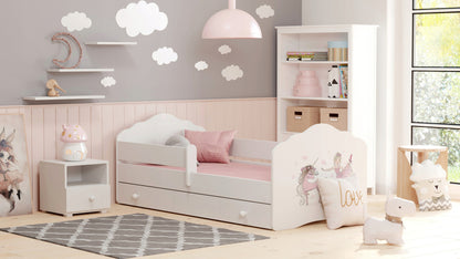 Cama de criança 160 x 80 com gaveta, colchão e estrado incluídos Kobi Wave Girl with a unicorn