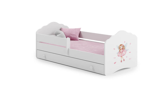 Cama de criança 140 x 70 com gaveta, colchão e estrado incluídos Kobi Wave Girl with wings