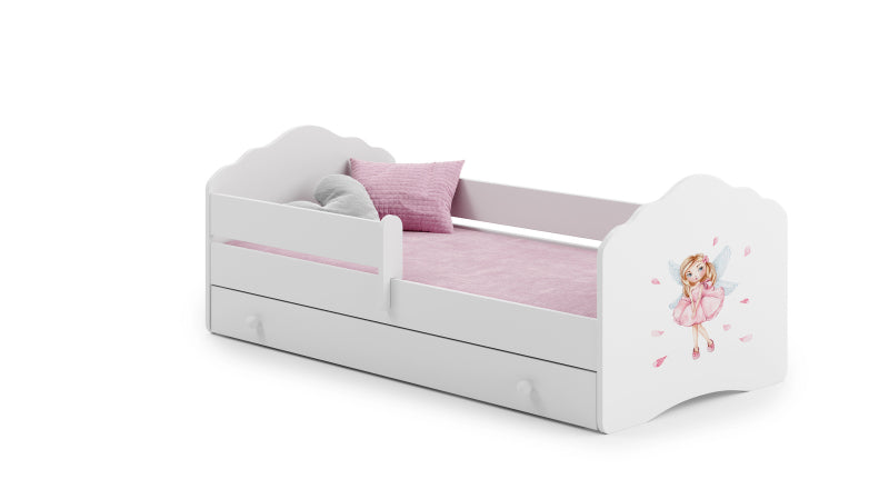 Cama de criança 160 x 80 com gaveta, colchão e estrado incluídos Kobi Wave Girl with wings