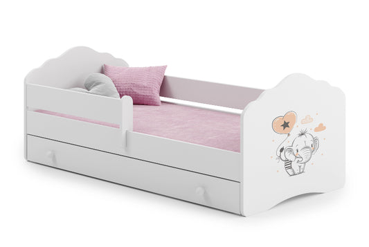 Cama de criança 140 x 70 com gaveta, colchão e estrado incluídos Kobi Wave Elephant