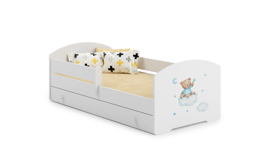 Cama de criança 140 x 70 com gaveta, colchão e estrado incluídos Kobi Luk Blue Bear