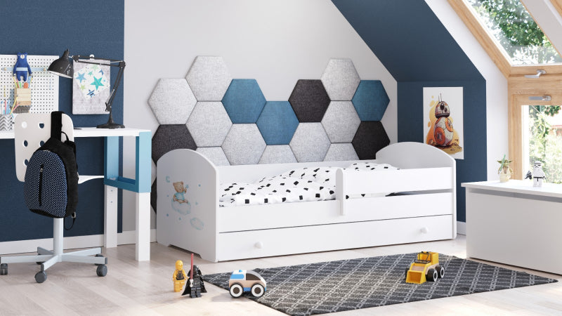 Cama de criança 140 x 70 com gaveta, colchão e estrado incluídos Kobi Luk Blue Bear