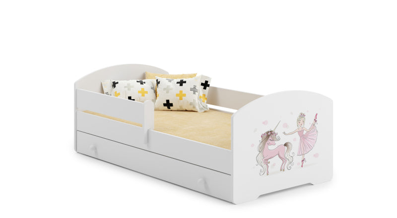 Cama de criança 140 x 70 com gaveta, colchão e estrado incluídos Kobi Luk Girl with unicorn