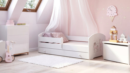 Cama de criança 140 x 70 com gaveta, colchão e estrado incluídos Kobi Luk Girl with unicorn