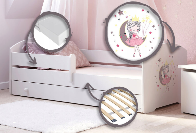 Cama de criança 140 x 70 com gaveta, colchão e estrado incluídos Kobi Luk Sleeping Princess