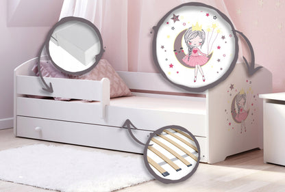 Cama de criança 140 x 70 com gaveta, colchão e estrado incluídos Kobi Luk Sleeping Princess
