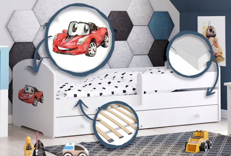 Cama de criança 140 x 70 com gaveta, colchão e estrado incluídos Kobi Luk Racing car