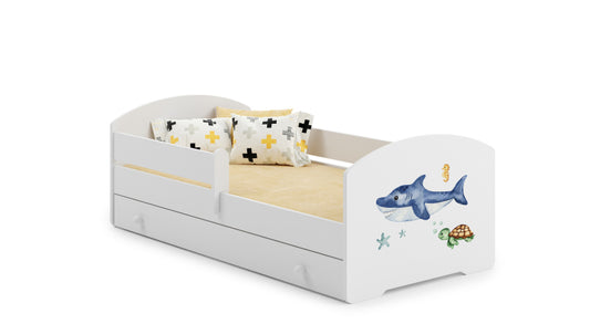 Cama de criança 140 x 70 com gaveta, colchão e estrado incluídos Kobi Luk Shark