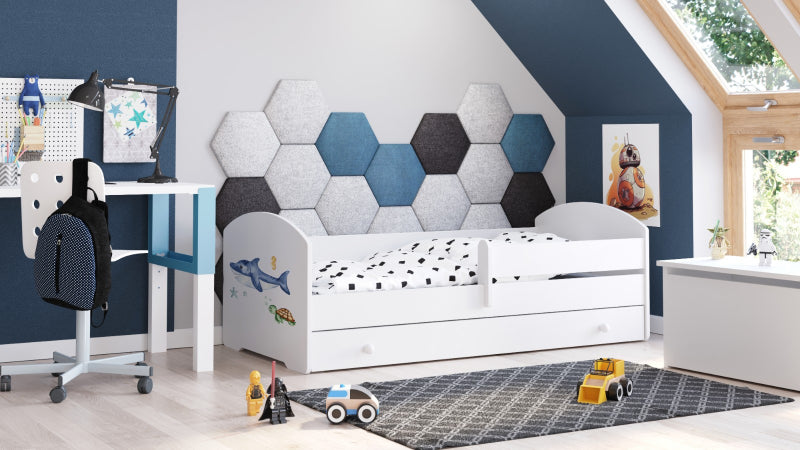 Cama de criança 140 x 70 com gaveta, colchão e estrado incluídos Kobi Luk Shark