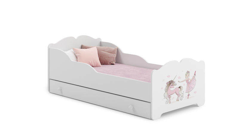 Cama de criança 140 x 70 com gaveta, colchão e estrado incluídos Kobi Anna Girl with unicorn