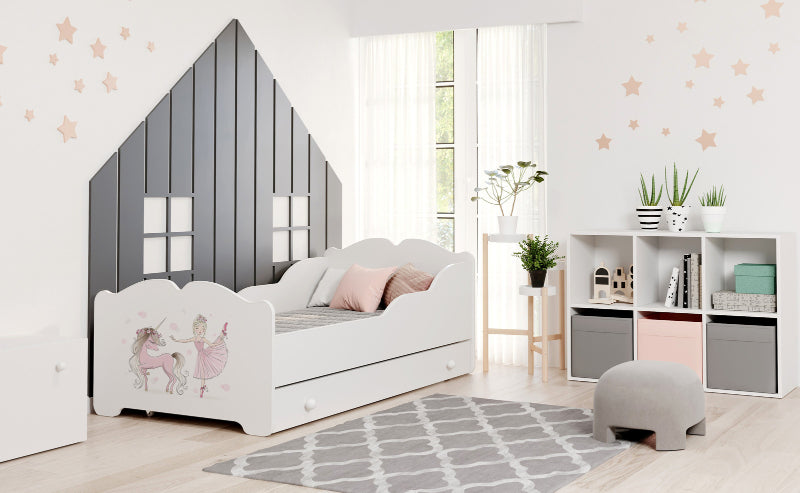 Cama de criança 140 x 70 com gaveta, colchão e estrado incluídos Kobi Anna Girl with unicorn