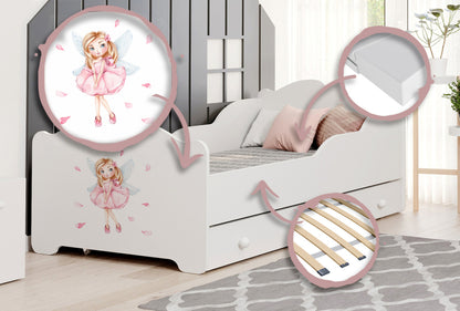 Cama de criança 140 x 70 com gaveta, colchão e estrado incluídos Kobi Anna Girl with Wings