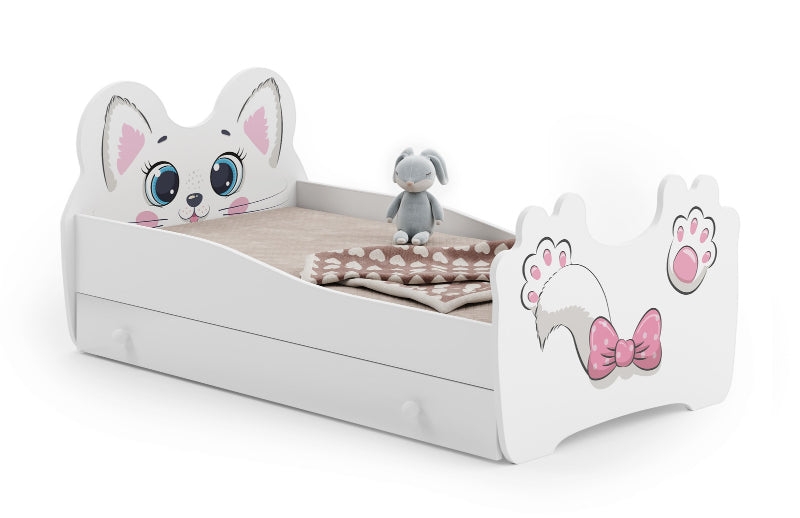 Cama de criança com gaveta, colchão e estrado incluídos 140 x 70 Kobi Pink Cat