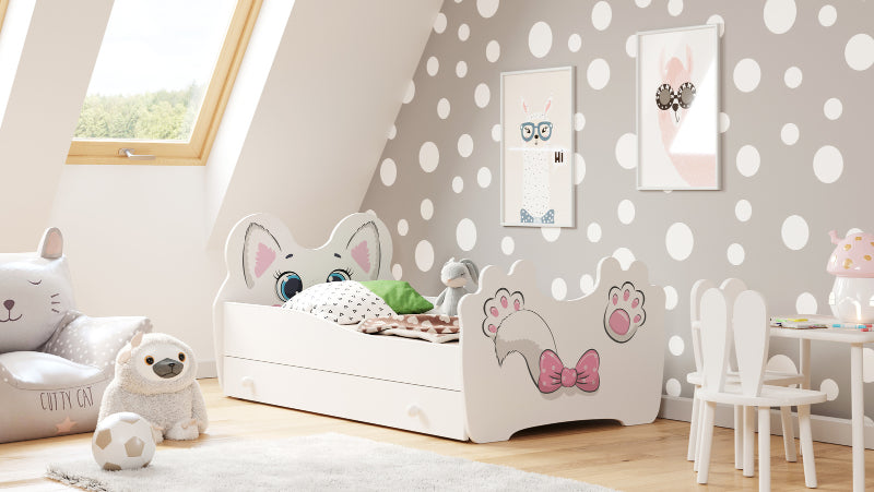 Cama de criança com gaveta, colchão e estrado incluídos 140 x 70 Kobi Pink Cat