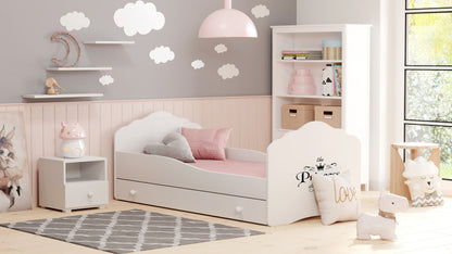 Cama de criança 140 x 70 com gaveta, colchão e estrado incluídos Kobi Wave Princess